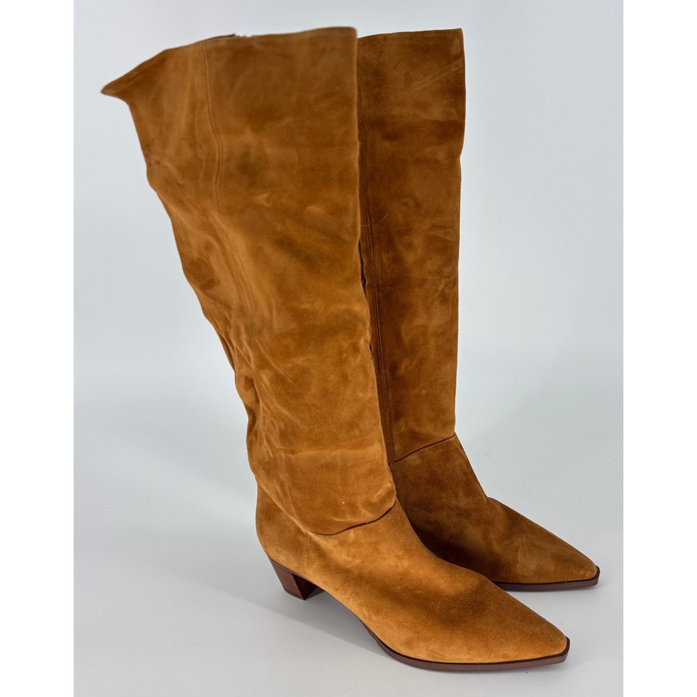 Franco Sarto Genevieve Tall Boot Tan Brown Women Size 7.5 Suede Pointed Toe Heel